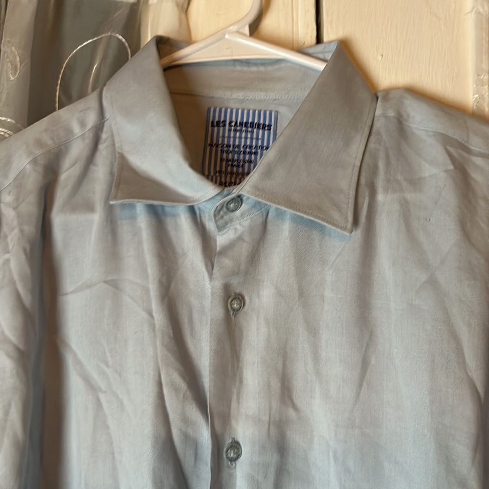 LES CANEDIERS St. Topez Divin Linen/Rayon Shirt blue For Men Size 3 XL